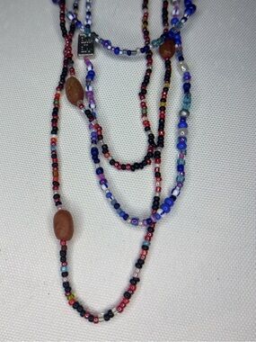 me to we long colourful seed bead necklace duo